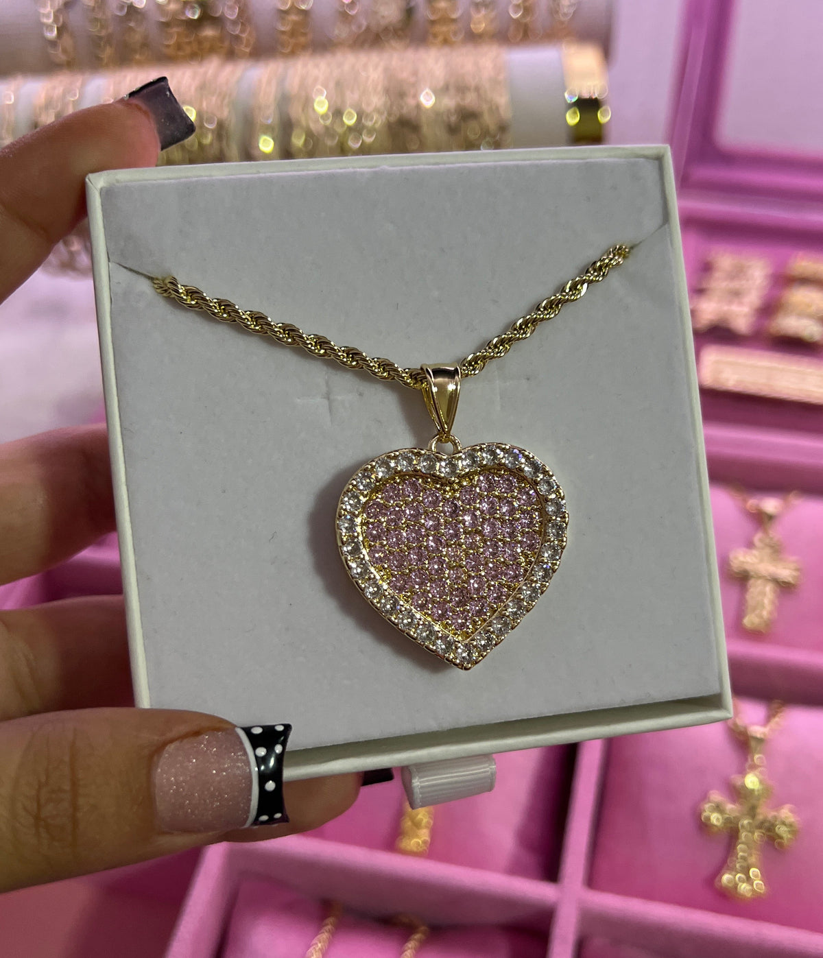 ICED PINK HRT NECKLACE LRG *2.0